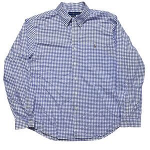 Vintage Ralph Lauren Polo Purple and White Gingham Men's Long Sleeve Size: XXL